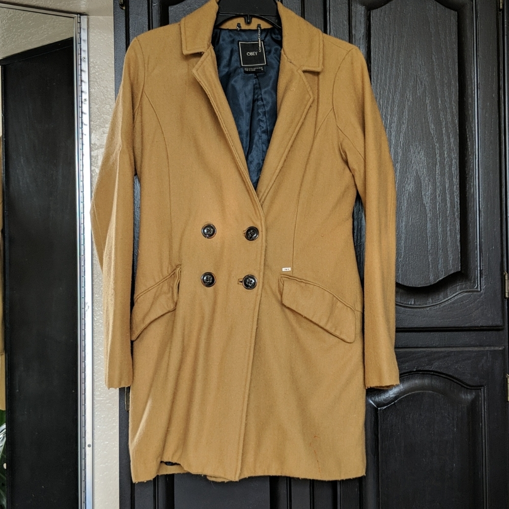 Obey brand wool mustard trench overcoat